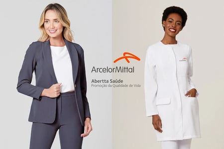 Duas mulheres vestindo os uniformes da Abertta Saúde - Arcelor Mittal criados pela Dash Uniformes.