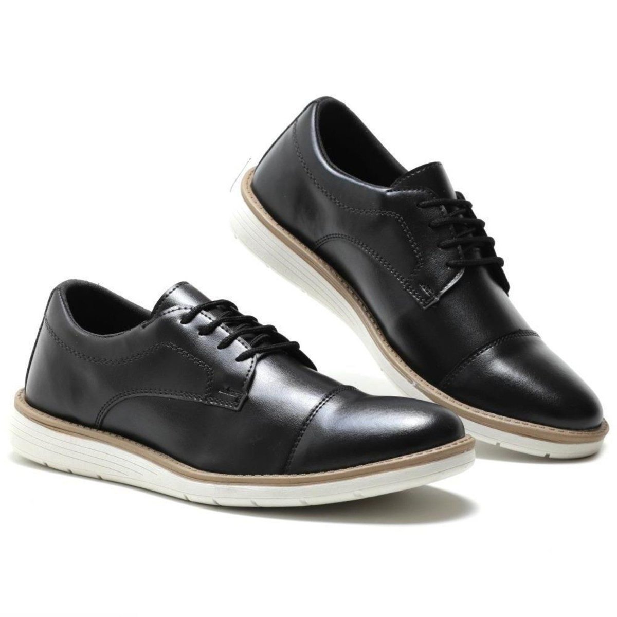 Sapato Derby Masculino Couro Bico Redondo Liso Casual Macio Marrom 38 (1)